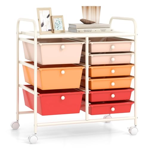 RELAX4LIFE 9 Drawer Rolling Storage Cart - Mobile Drawer Carts for Craft Art Supply Paper Salon, Utility Cart on Wheels for Classroom Teacher School Office, Rolling Cart with Drawers (Macaron)