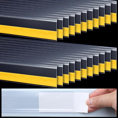 Fainne 100 Pcs Shelf Label Strips 1.25''H x 48" L Self Adhesive Shelf Label Holder Gondola Price Tag Stick on Plastic Clear Ticket Channel for Metal Wood Plastic Rack