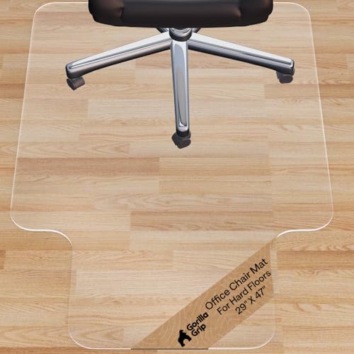 GORILLA GRIP Office Chair Mat for Hardwood Floors, 29x47 Smooth Glide Slip Resistant Under Desk Hard Wood Floor Protector, Stay in Place Plastic Computer Mats for Rolling Office Chairs, Clear Lip