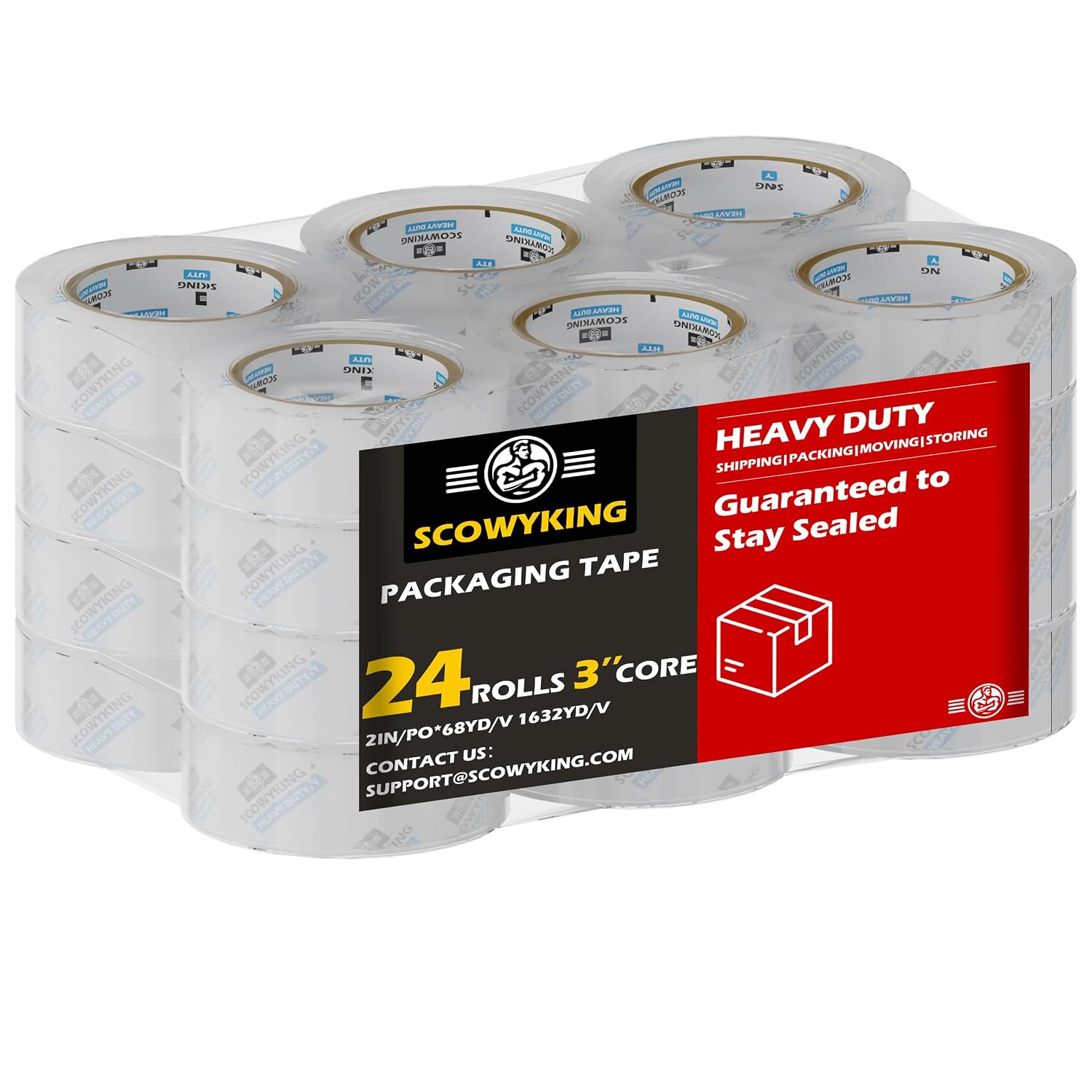 Heavy Duty Packing Tape 24 Rolls, Total 1632Y, Clear, 2.7 mil, 2 inch x 68 Yards, Ultra Strong, Refill for Packaging and Shipping