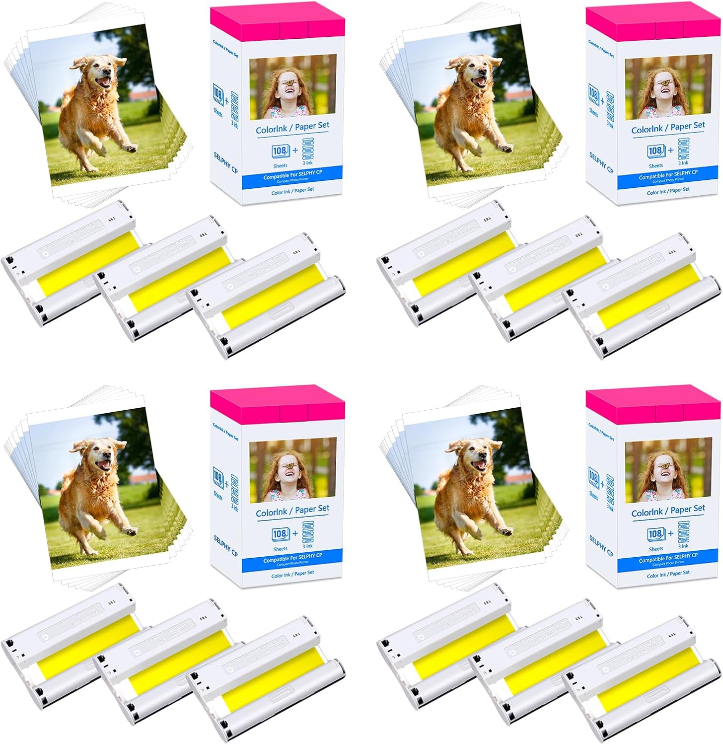 4 Pack Compatible for Canon Selphy CP1500 Ink and Paper KP-108IN KP108IN 4x6 Photo Paper 108 Sheets 3 Ink Cartridges Compatible with CP Printer CP1300 CP1200 CP1000 CP910 CP810 CP760 CP780