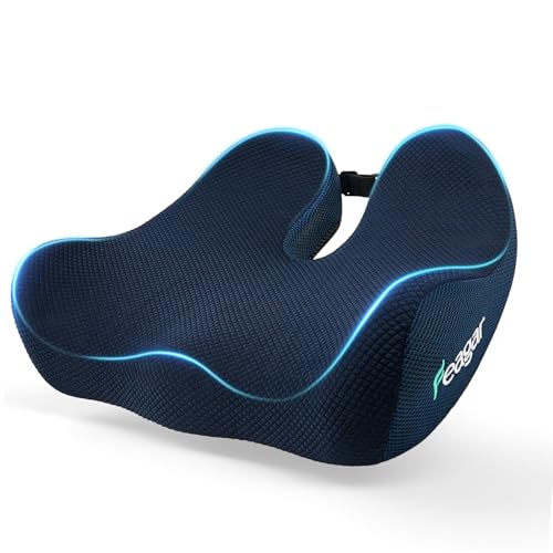 Feagar Seat Cushion - Office Chair Cushion for Hip, Sciatica & Tailbone Pain Relief - Memory Foam Pressure Relief Seat Cushion, Large Wrapped Design for Wheelchair, Car Seat & Long Sitting (Blue)