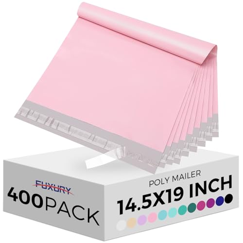 Fuxury 400 Pcs Poly Mailers 14.5x19 Inch, Bulk Shipping Bags for Clothing, Strong Adhesive Shipping Envelopes for Small Business Suppliers,Waterproof Mailers Poly Bags Mailing Envelopes Light Pink