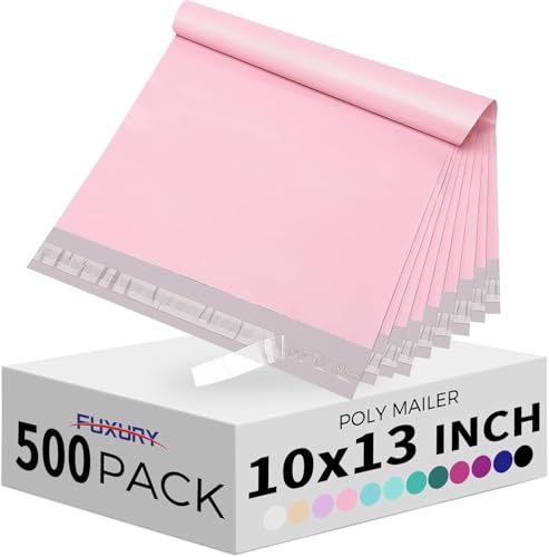 Fuxury Poly Mailers 10x13 Inch 500pc,Sturdy Shipping Bags for Clothes,Self Adhesive Mailing Shipping Envelopes,Waterproof Mailers Poly Bags,Colorful Packaging Bags for Small Business Pink