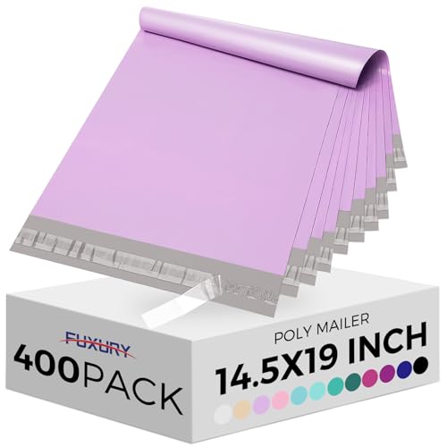 Fuxury Poly Mailers 14.5x19 Inch 400 Pcs Bulk Shipping Bags for Clothing Strong Adhesive Shipping Envelopes for Small Business Suppliers Waterproof Mailers Poly Bags Mailing Envelopes Light Purple