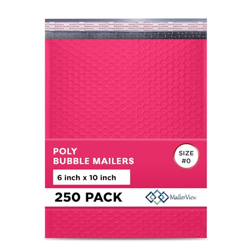 Fuchsia Small Poly Bubble Mailers 6x10 inch #0 | Self Seal Padded Envelopes | Cushioned Bubble Mailer | Usable Size 6x9 | WaterProof | Lightweight mailing Shipping Bags | 250 Pack Bulk | Made in USA