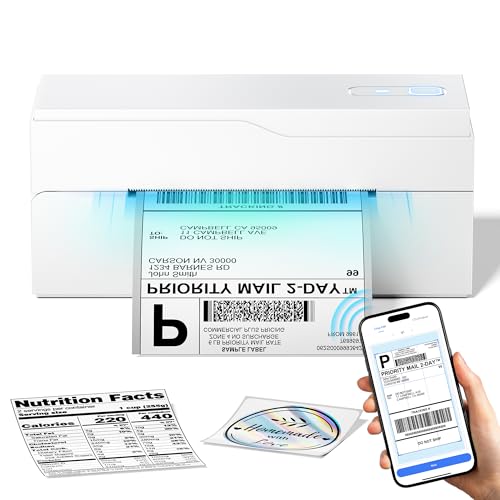 Bluetooth Thermal Label Printer  4x6 Shipping Label Printer for Small Businesses & Shipping Packages, Compatible with Android, iPhone, and Windows, Ideal for Amazon, eBay, Shopify, Etsy (White)