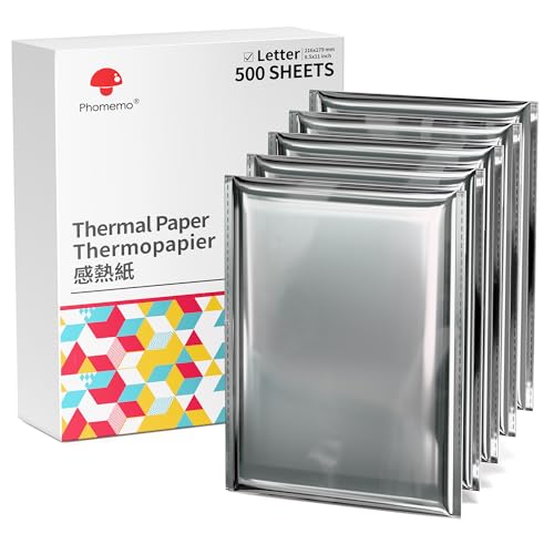 Phomemo Thermal Printer Paper 8.5 x 11 Inch, Advanced Thermal Printing US Letter Paper, Compatible with D810, M08F-Letter, M832, M834, A285M Portable Printer, Size 8.5" x 11", 5 Ream Case - 500 Sheets