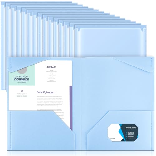 Henoyso 36 Pcs Plastic Folders with Clear Front Pockets Heavy Duty File Folders with 2 Pockets and Card Slot for Student Communication School Office Presentation Report (Light Blue)