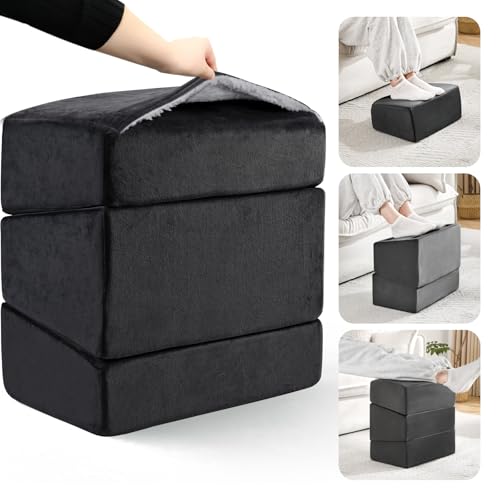Foot Rest for Under Desk at Work, Adjustable Footrest for Office Chair & Gaming Chair,Ergonomic Footrest Pillow Desk Foot Stool with Washable Cover for Home, Airplane, Travel (Black)