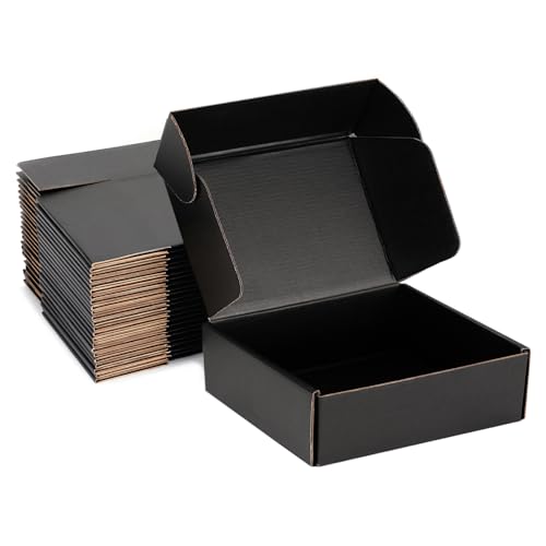 Small Shipping Boxes 10x10x3 Inch (25 Pack) - Sturdy Black Corrugated Cardboard Boxes for Small Business, Ecommerce, Mailing & Packaging | Recyclable Gift & Storage Boxes