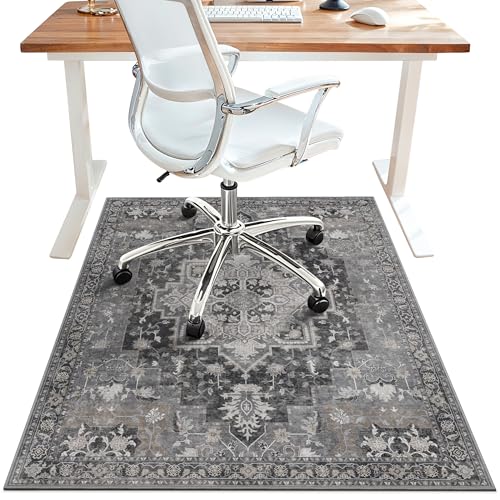 36"x60" Office Chair Mat for Hardwood Tile Floor, Under Desk Carpet Protector for Rolling Computer Chair Mat, Machine Washable Area Rug, Anti-Slip 1/5" Thick Low Pile Thin Vinyl Floor Mat, Black