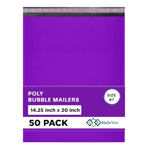 Purple Extra Large Poly Bubble Mailers 14.25x20 inch #7 | Self Seal Large Padded Envelopes | Air Cushioned Bubble Mailer | Usable Size 14.25x19 Lightweight Mailing Shipping Bags| 50 Pack Bulk
