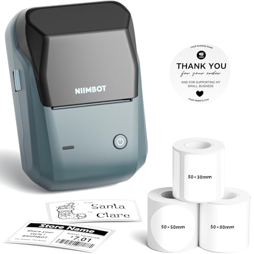 NIIMBOT 2Inch Label Maker Machine with 3 Tape, B1 Portable Sticker Printer for Small Businesses, Clothing, Logo, Jar, Address, Compatible with Phones & PC, Blue