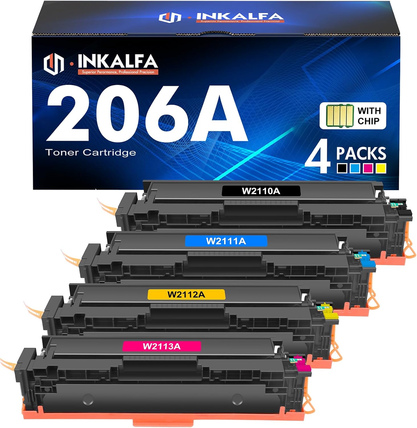 206A Toner Cartridges 4 Pack M283fdw M283cdw 206X Set Compatible Replacement for HP 206A 206X Color Laserjet Pro MFP M283fdw M283cdw M283 Pro M255dw Printer Ink High Yield (with Chip-B/C/Y/M)