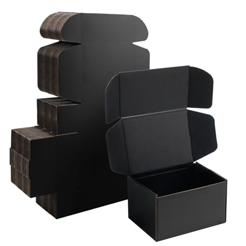 7x5x4 Black Shipping Boxes Small - 25 Pack Corrugated Cardboard Mailer Boxes for Packaging, Mailing, Gift Giving | Sturdy, Recyclable, Perfect for Small Business Supplies, Ecommerce