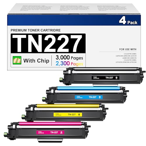 TN227 High Yield Toner Cartridge 4 Pack -Replacement for Brother TN227BK/C/M/Y High Yeild TN223 to use with HL-L3270CDW HL-L3230CDW HL-L3210CW HL-L3290CDW MFC-L3710CDW(4 Pack)