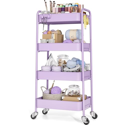 TOOLF 3-Tier Metal Rolling Cart (Purple)