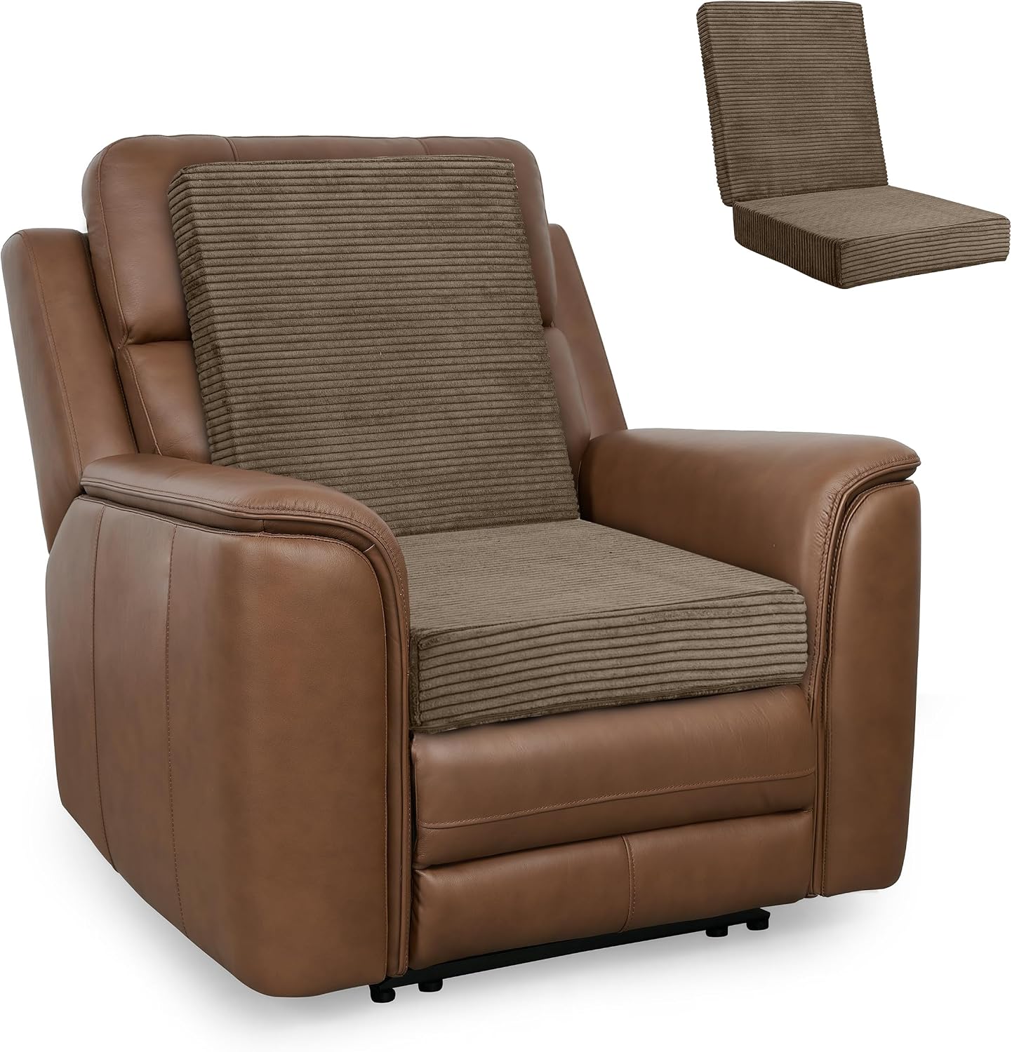 HIGOGOGO Corduroy Recliner Chair Cushion with Lumbar Support Pillow for Elderly Long Sitting Soft Non-Slip 4" Thick Seat Pad for Seniors Buttocks & Back Pain Relief (Brown, 21" Backrest)