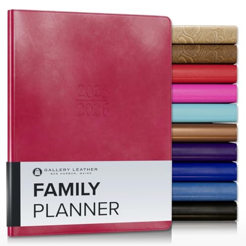 Gallery Leather Family Planner 2025-2026 for moms, Elegantly Bound Calendar Planner and Notebook with Stylish White Page Edges, 18 Months - Acadia Wild Rose - 9 x 7 "