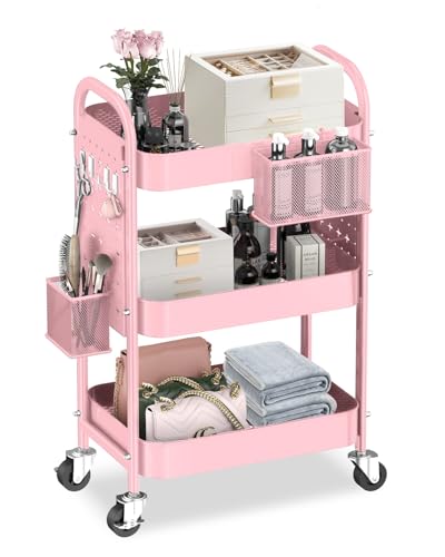 ALVOROG 3 Tier Rolling Cart (Pink)
