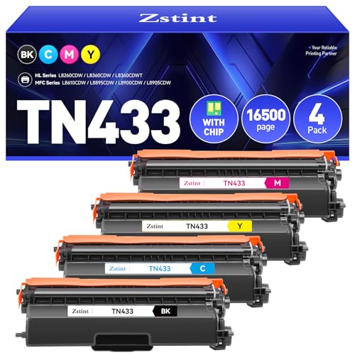 TN433 Toner Cartridge 4-Pack Compatible Replacement for Brother TN-433 TN431 TN436 MFC-L8900CDW MFC-L8690CDW HL-L8360CDW HL-L8260CDW MFC-L8610CDW MFC-L8905CDW MFC-L9570CDW HL-L8360CDWT Printer Set Ink