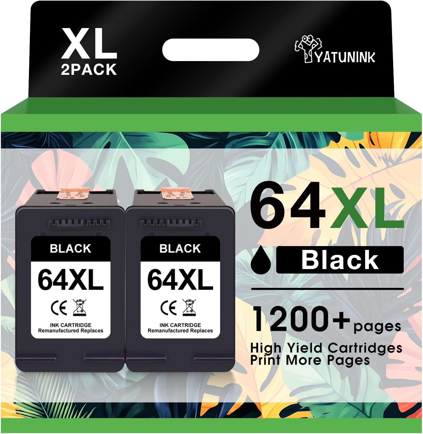 64XL Black Ink Cartridge Compatible for HP Ink 64 (2 Pack)