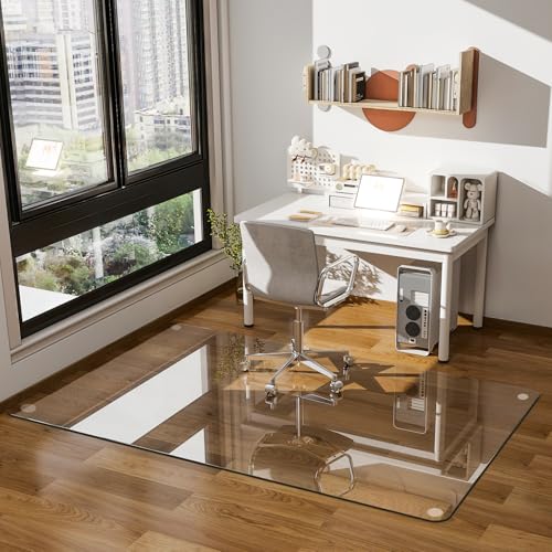 GLSLAND 36"x55" Tempered Glass Chair Mat Rectangle Heavy-Duty Floor Protector for Carpet & Hard Floors Scratch-Resistant Office Computer Desk Mat 1/5" Clear