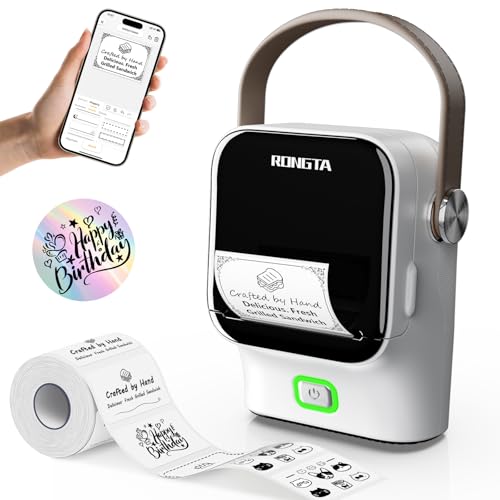 Rongta Bluetooth Label Maker Machine with Tape,Portable Wireless Labeler Machine,Handheld Sticker Maker for Barcode Labels,Home School Supplies,USB Rechargeable,Compatible with iOS/Android, White