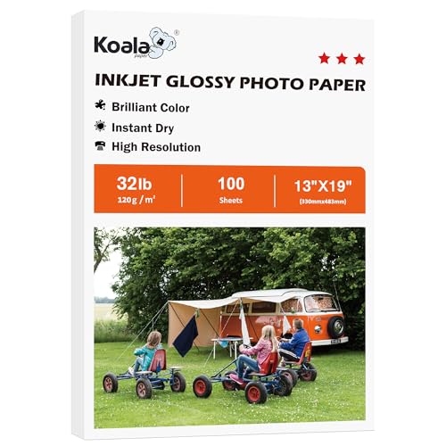 Koala Double Side Thin Glossy Photo Paper 13x19 Inches 120gsm 100 Sheets Compatible with Inkjet Printer and Dye Ink 32LB