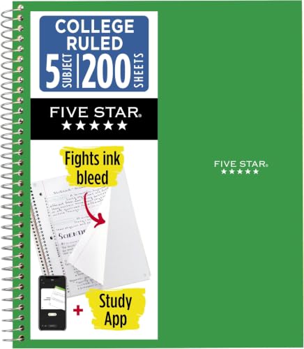 Five Star 5-Subject Spiral Notebook (Green)