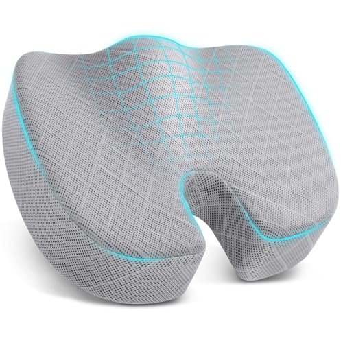 TushGuard Office/Car Seat Cushion, Non-Slip Sciatica & Back Coccyx Tailbone Pain Relief Chair Pad, Memory Foam Butt Pillow for Computer Desk, Wheelchair, Driving (Light Grey, X-Large)