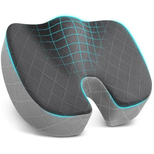 TushGuard Office/Car Seat Cushion, Non-Slip Sciatica & Back Coccyx Tailbone Pain Relief Chair Pad, Memory Foam Butt Pillow for Computer Desk, Wheelchair, Driving (Black&Grey, XX-Large)