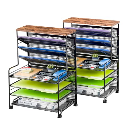 Simple Trending 8 Tier Desk File Organizer, 2 Pack Letter Tray Paper Organizer, Mesh Desk Accessories File Folder for Office, Home or School, Black
