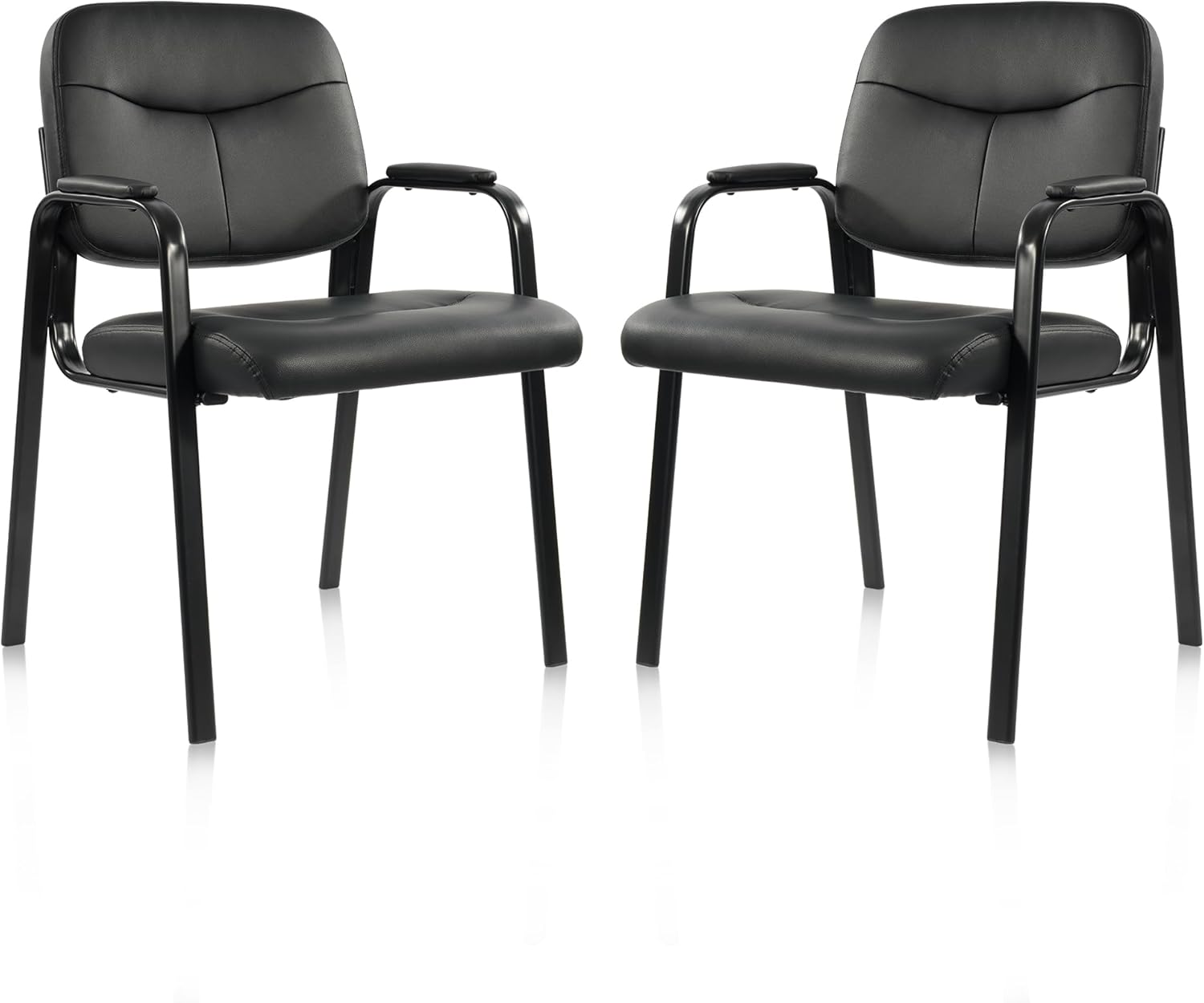 Waiting Room Chairs No Wheels Set of 2, Leather Stationary Office Reception Guest Chair with Padded Arms for Elderly Desk Conference Room Lobby Table Side Salon