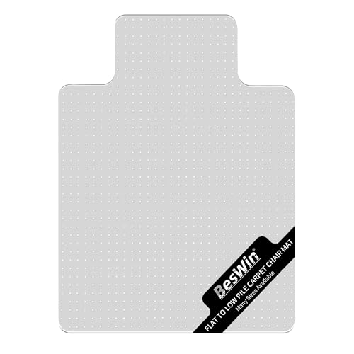 BesWin Office Chair Mat for Carpets, 36" x 48" Low Pile Carpet Protector Mat for Office Chair, Heavy Duty Computer Desk Floor Mat for Carpeted Floors for Home/Offices, Easy Glide(48" x 36" with Lip)