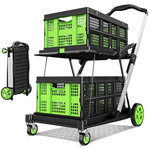 Dkenicor Collapsible Shopping Cart (Green, 2 Crates)