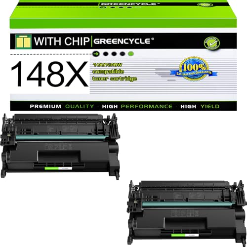 greencycle 148X Cartridge Replacement Compatible for HP 148X Black Toner Cartridge W1480X 148A Pro Ink Cartridge Work with Laser Jet Pro 4001dw 4001dn 4001n MFP 4101fdw 4101fdn (2PCS,with Chip)