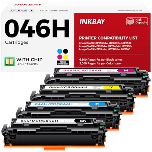 046H Toner Cartridge Set with Chip High Capacity Replacement for Canon CRG-046H 046 Toner Cartridges Compatible with LBP654Cdw MF731Cdw MF733Cdw MF735Cdw Printer (Black Cyan Yellow Magenta, 4-Pack)