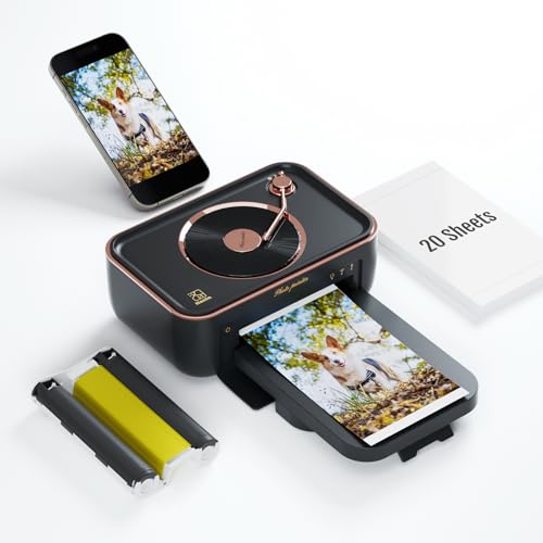 HPRT Photo Printer 4x6,+20 Sheets&1Ribbon Black, Audio Function Thermal Dye-Sublimation Printer,Portable Instant Picture Printer for iPhone, Android, AR Video Printing
