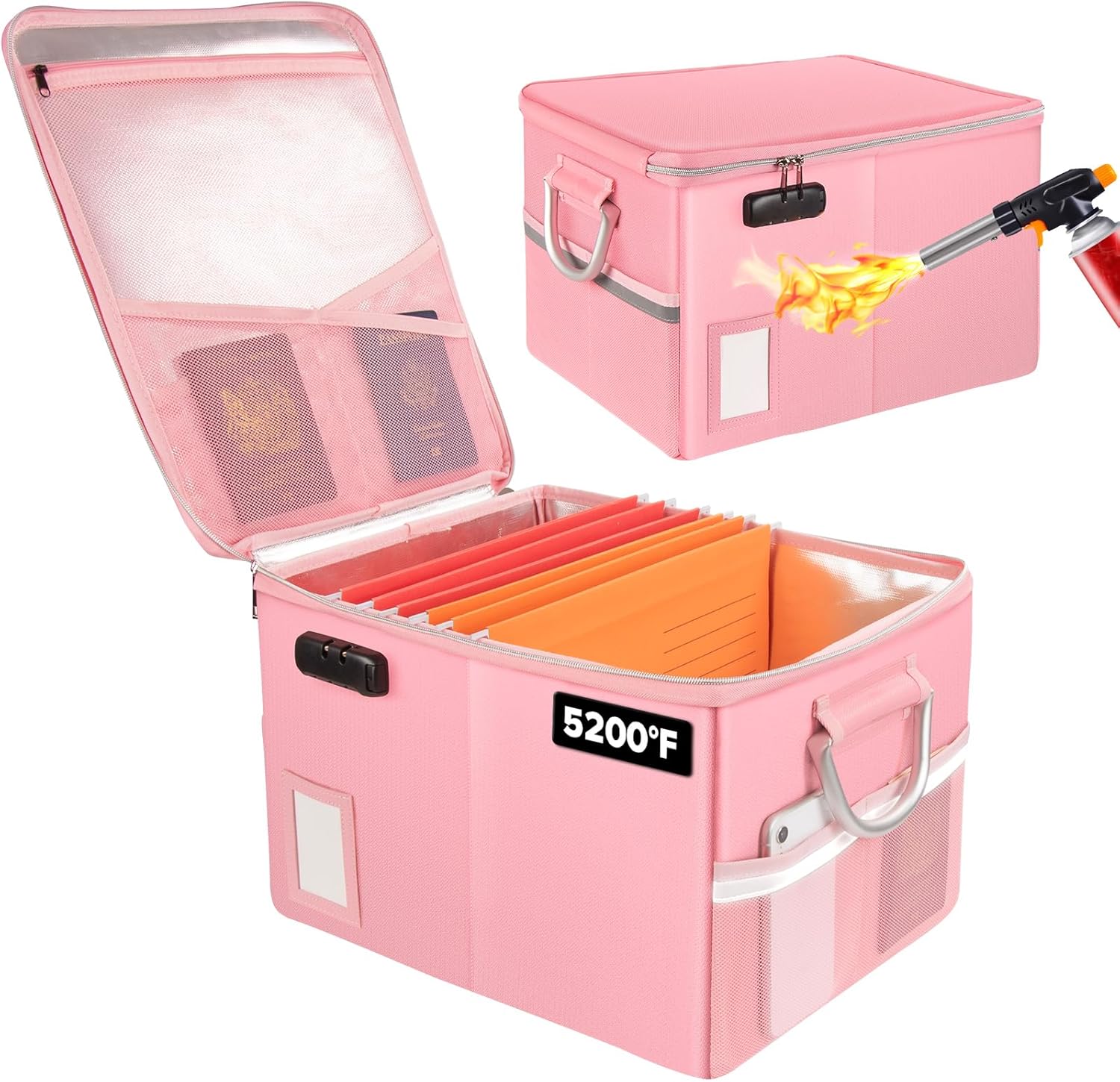 TOMKID 5200F Fireproof Document Box, Fire Important Document Organizer with Lock (5200F Fireproof Box, Pink)