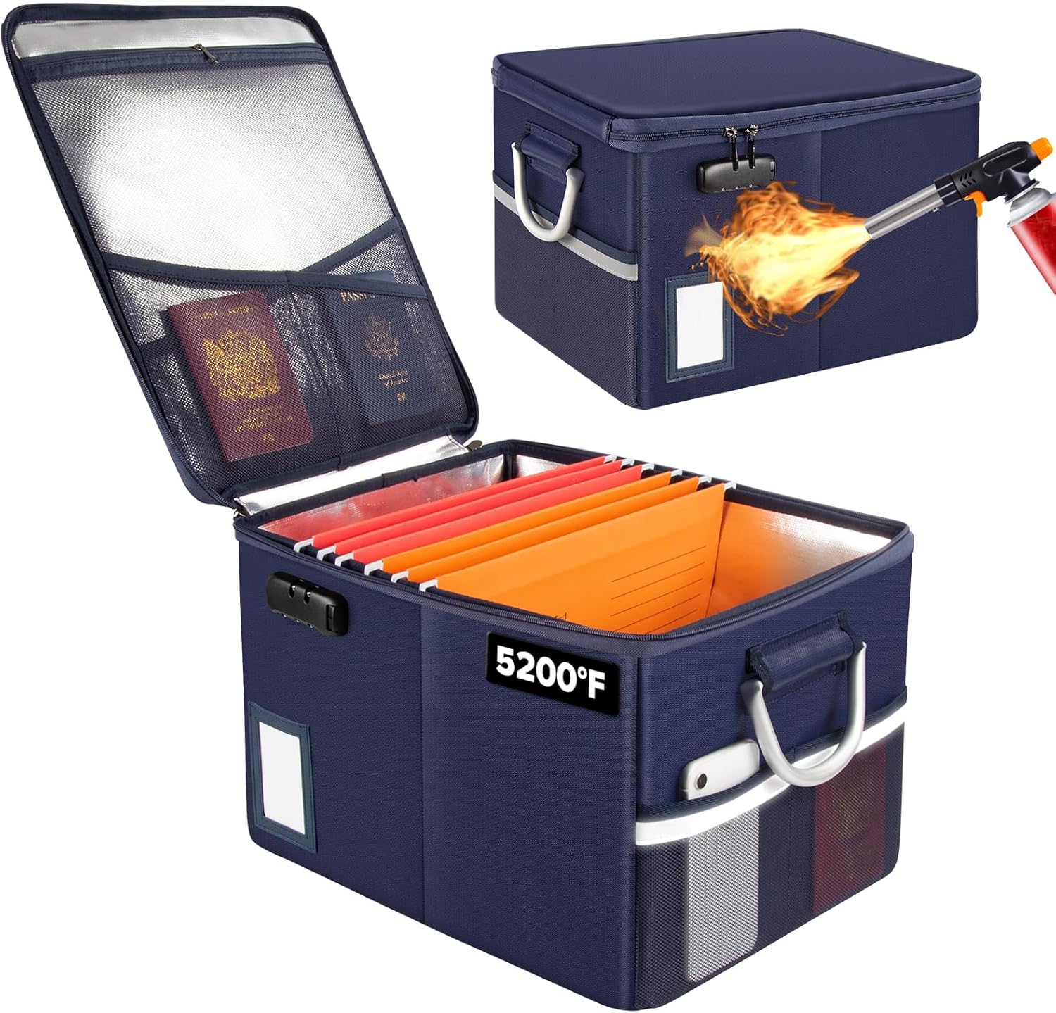 TOMKID 5200F Fireproof Document Box, Fire Important Document Organizer with Lock (5200F Fireproof Box, Blue)