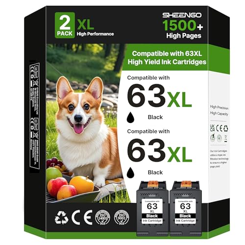 63XL Black Ink Cartridge for HP Ink 63 Replacement for HP 63XL Ink Cartridges Combo Pack Work with HP Officejet 4650 3830 5255 5258 5200 Envy 4520 4512 Deskjet 3634 3630 1112 Series, 2-Pack | F6U62AN