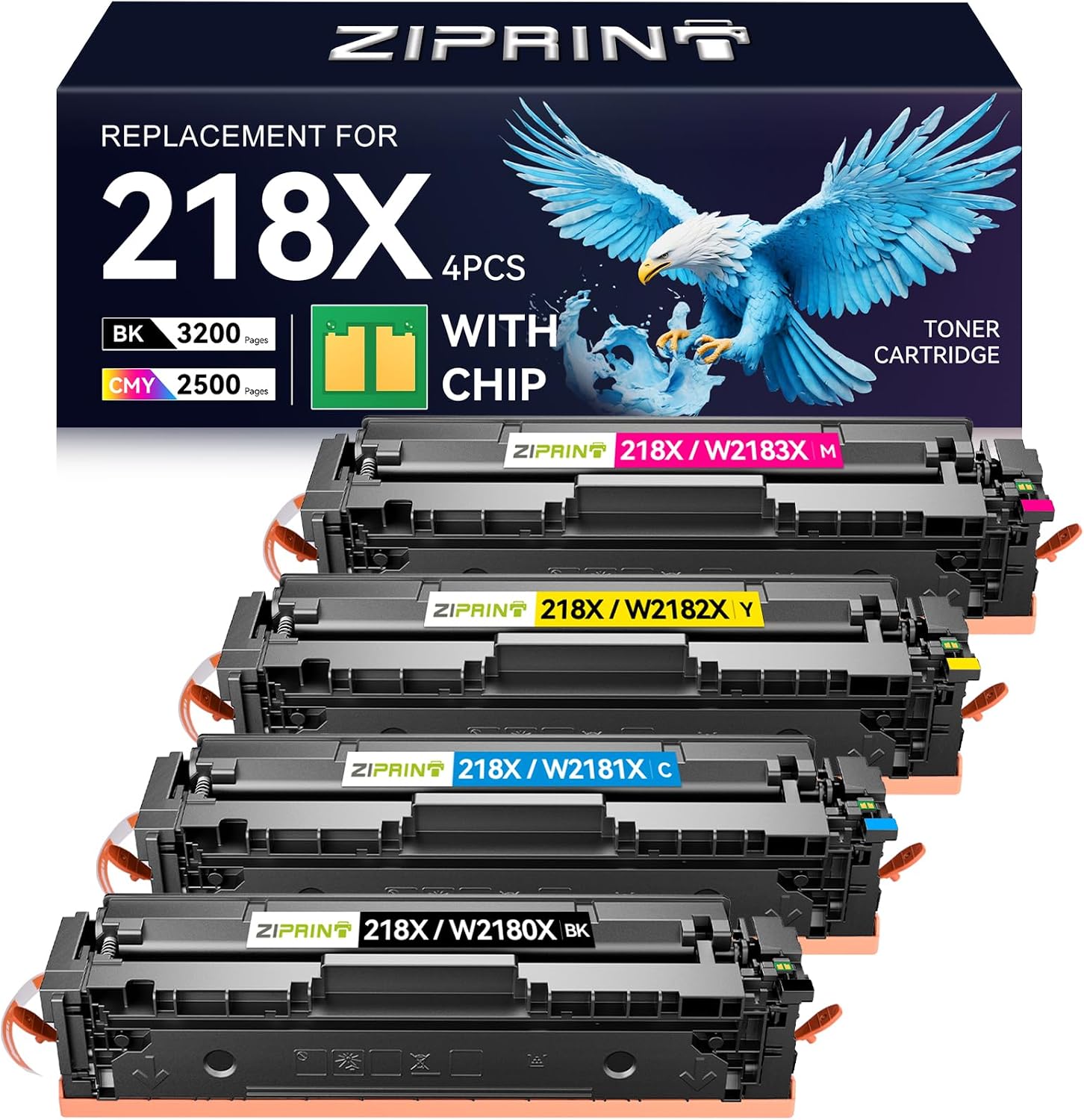 218X Toner Cartridges 4 Pack with Chip - 3301fdw Compatible Replacement for HP 218A 218X Color Laserjet Pro MFP 3301fdw 3301sdw 3201dw 3301cdw Printer High Yield W2180A (Black Yellow Magenta Cyan)