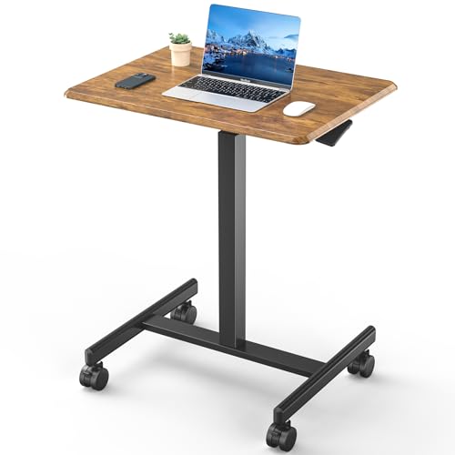 DUMOS Small Standing Desk on Wheels Sit to Stand Mobile Portable Rolling Laptop PC Table Adjustable Height Computer Workstation for Home Office Living Room Bedroom Dorm