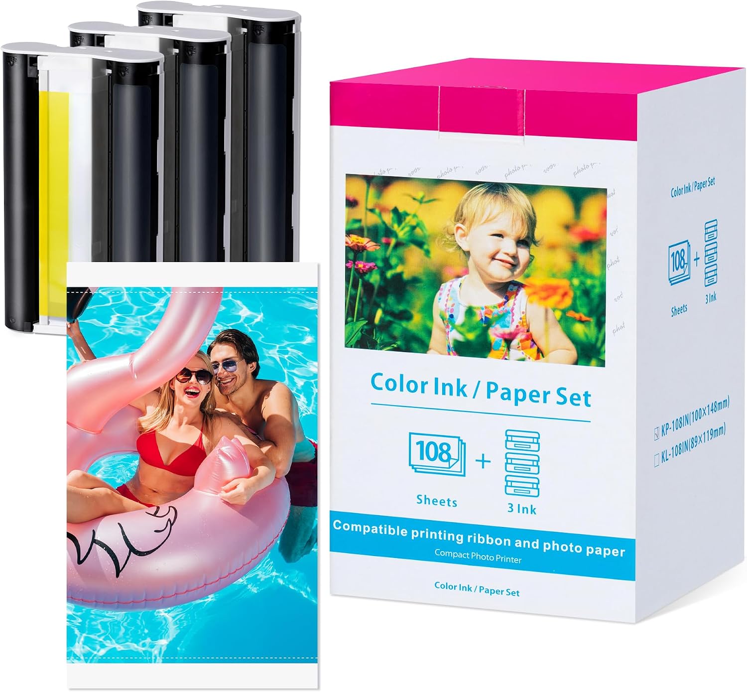 Compatible with Canon KP-108IN 3 Color Ink Cassette + 108 Sheets