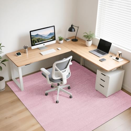 Office Chair Mat for Hardwood Floors 63" x 51", Durable Non-Slip Large Tile Floor Protector, Anti-Scratch Thick Heavy-Duty Recyclable Gliding Desk Mats for Computer Rolling Chairs, Pink