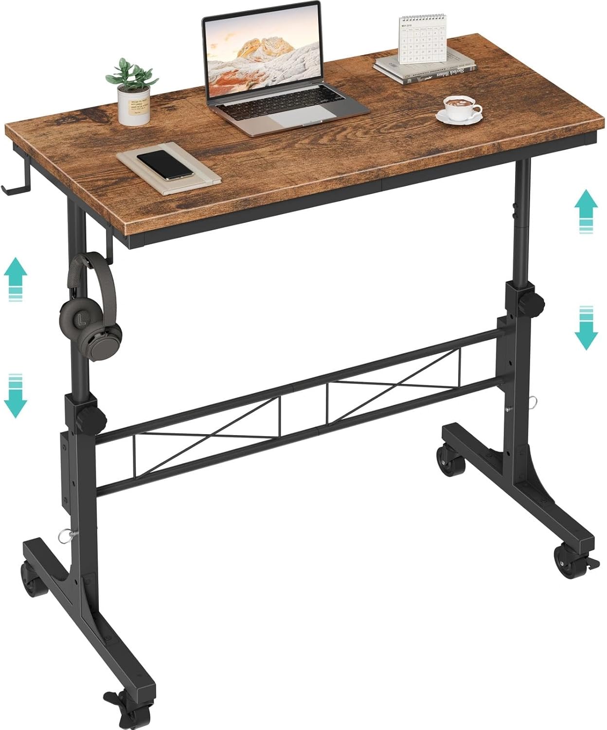 Small Portable Rolling Standing Desk - 32 Inch (Rustic)