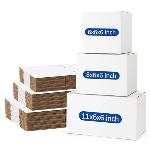 Assorted-Sizes-Shipping-Boxes-45-Pack: 6x6x6 & 8x6x6 & 11x6x6 Small-Shipping-Boxes-Mailers, White Corrugated-Cardboard-Boxes-for-Packing-Small-Business Mailing