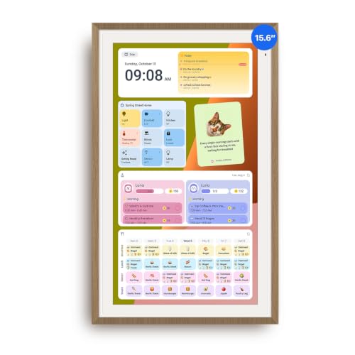 ApoloSign 15.6-inch Digital Calendar: Dual Mode Calendar with Google Play & Multi-calendar Sync, Electronic Planner & Chore Chart, Smart Touchscreen, Interactive Display for Family Schedules (Teak, 15.6")